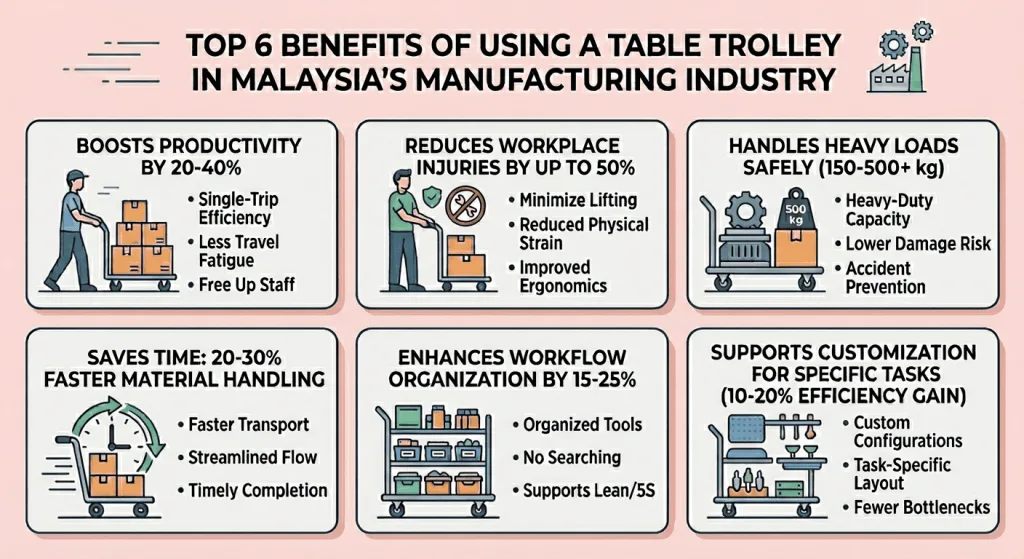Top 6 Benefits of Using a Table Trolley in Malaysia’s Manufacturing Industry