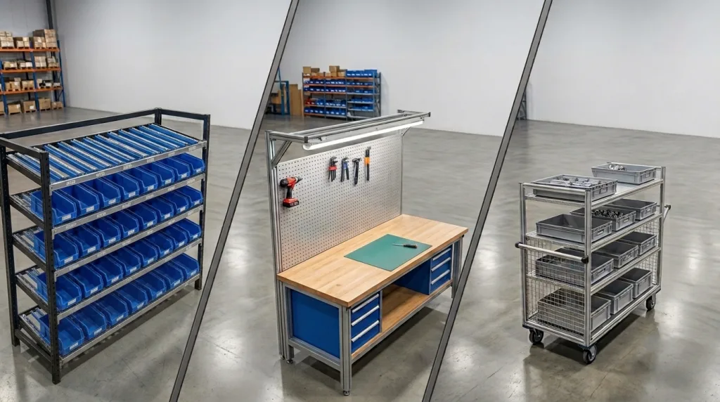 Flow Racks VS Worktables VS Industrial Trolleys