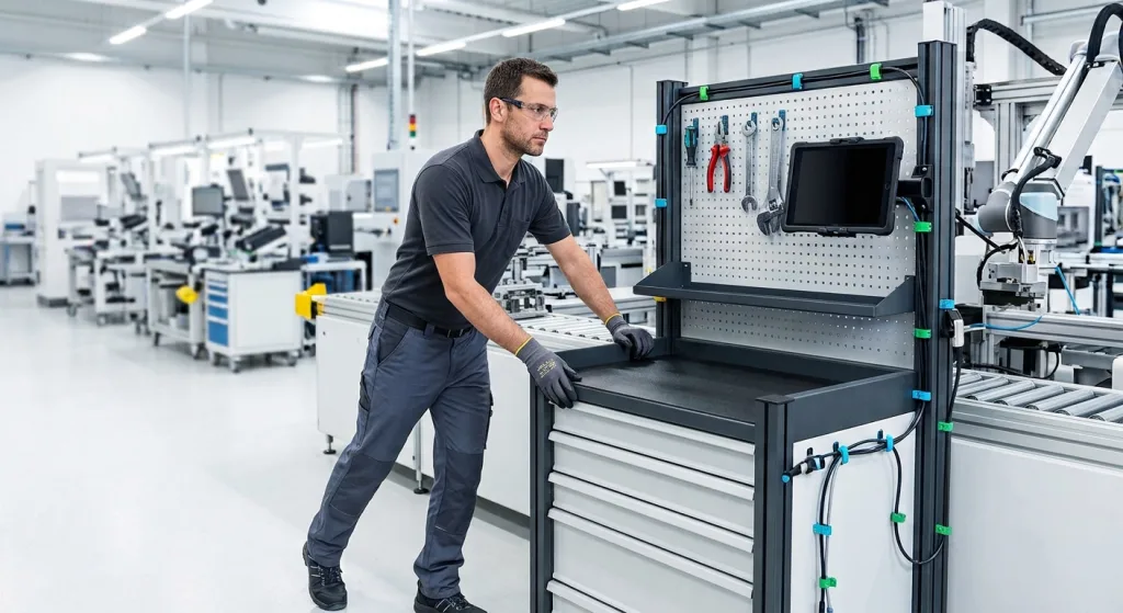 an operator is maneuvering the custom mobile workstation
