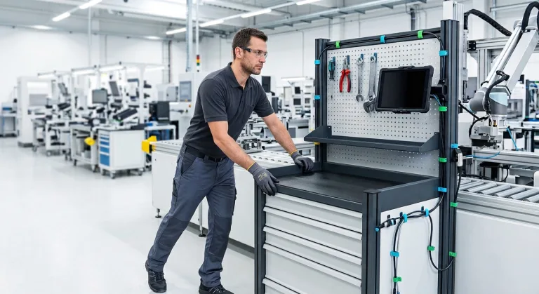 an operator is maneuvering the custom mobile workstation
